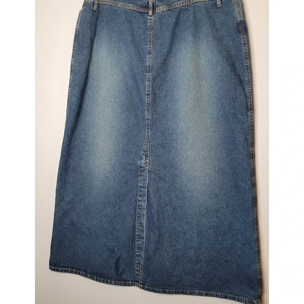 Classic Blue Denim Midi Skirt with Lace-Up Front - Picture 13 of 15